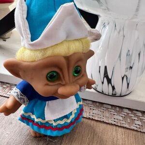 Ace novelty vintage troll Blue and White Troll Doll with Green Eyes 90s as is